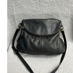 Margot Black Leather Fold Over Hobo Shoulder Bag #63011